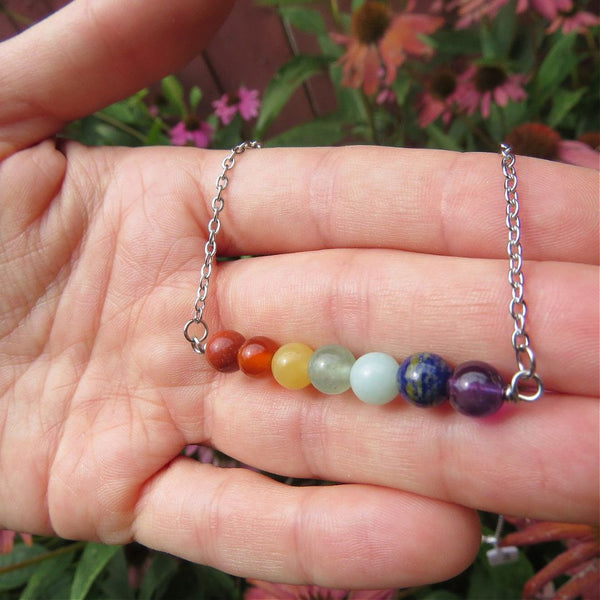 7 Chakra Crystal Necklace w/ Chakra Healing Stone Beads