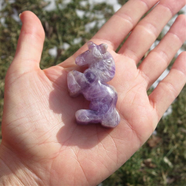 Purple Stone Unicorn Carving in Amethyst