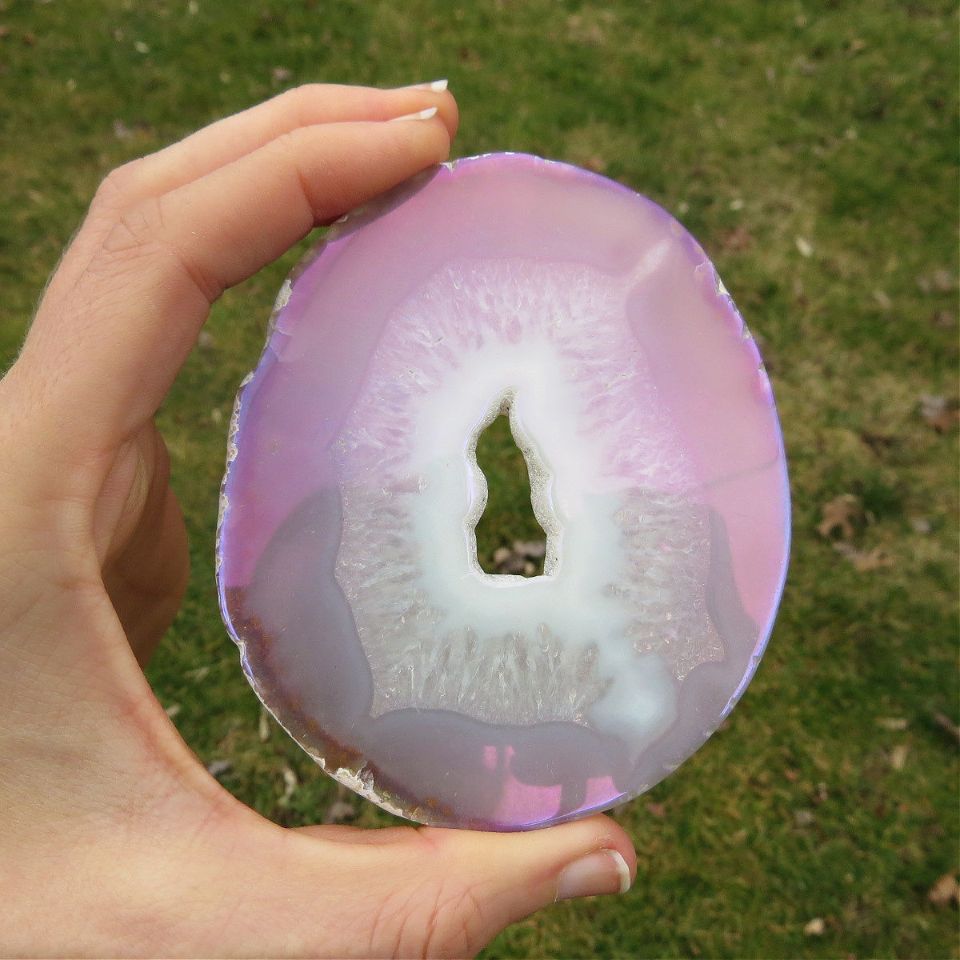 Rainbow Aura Agate Crystal Slice