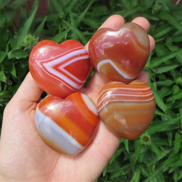 Banded Carnelian Crystal Heart Stone 2"