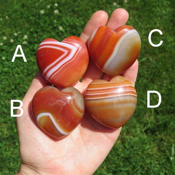 Banded Carnelian Crystal Heart Stone 2"