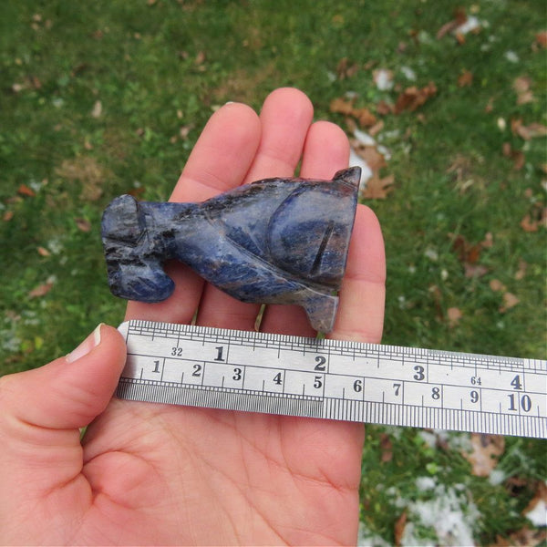 Schnauzer Crystal Dog Carving in Blue Sodalite Stone 2.25"