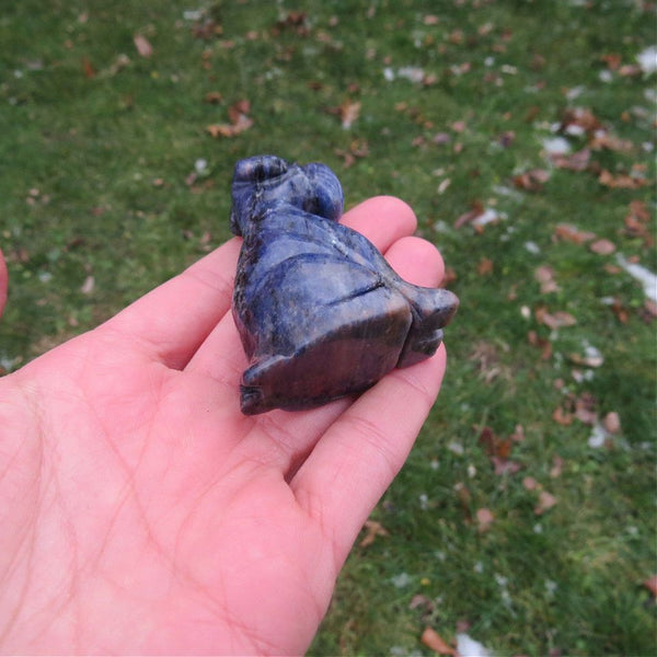 Schnauzer Crystal Dog Carving in Blue Sodalite Stone 2.25"