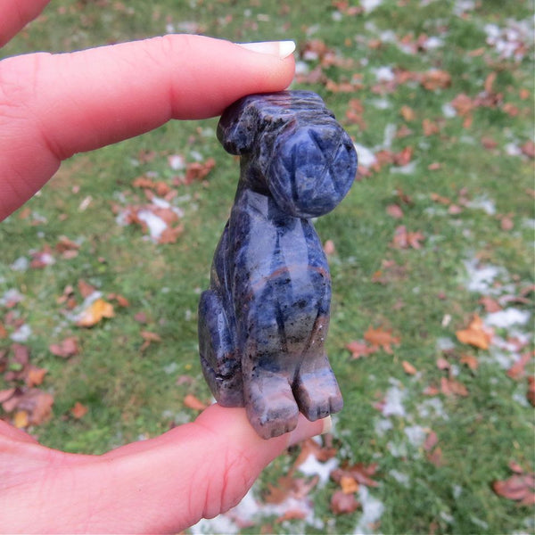 Schnauzer Crystal Dog Stone Carving in Sodalite