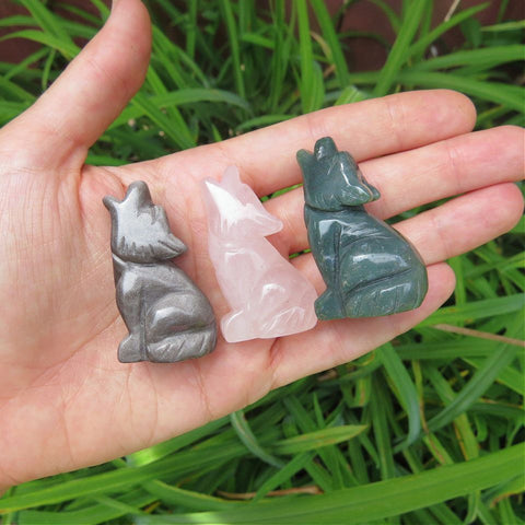 Carved Crystal Wolf Figurines