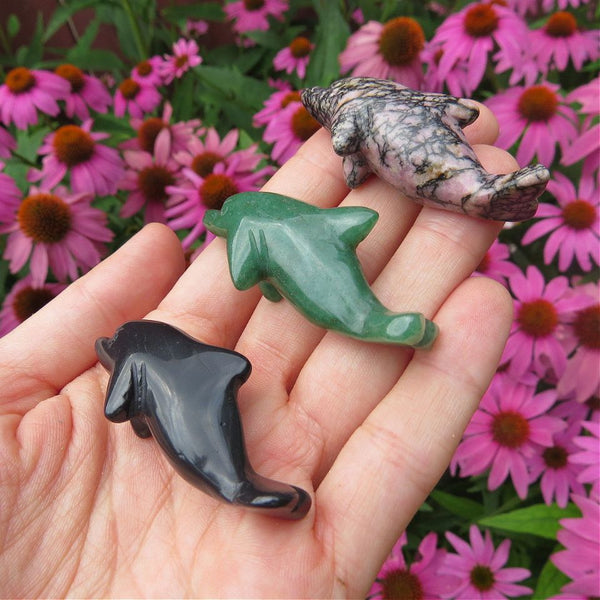 Crystal Dolphin Stone Animal Carving 2"