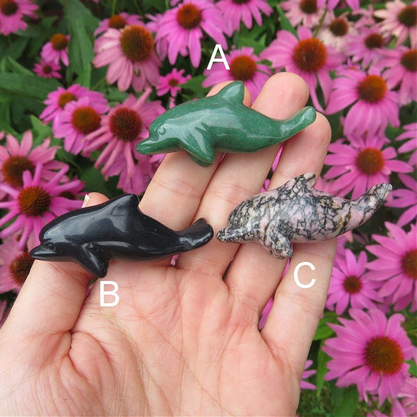 Crystal Dolphin Stone Animal Carving 2"