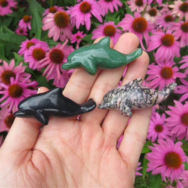 Crystal Dolphin Stone Animal Carving 2"