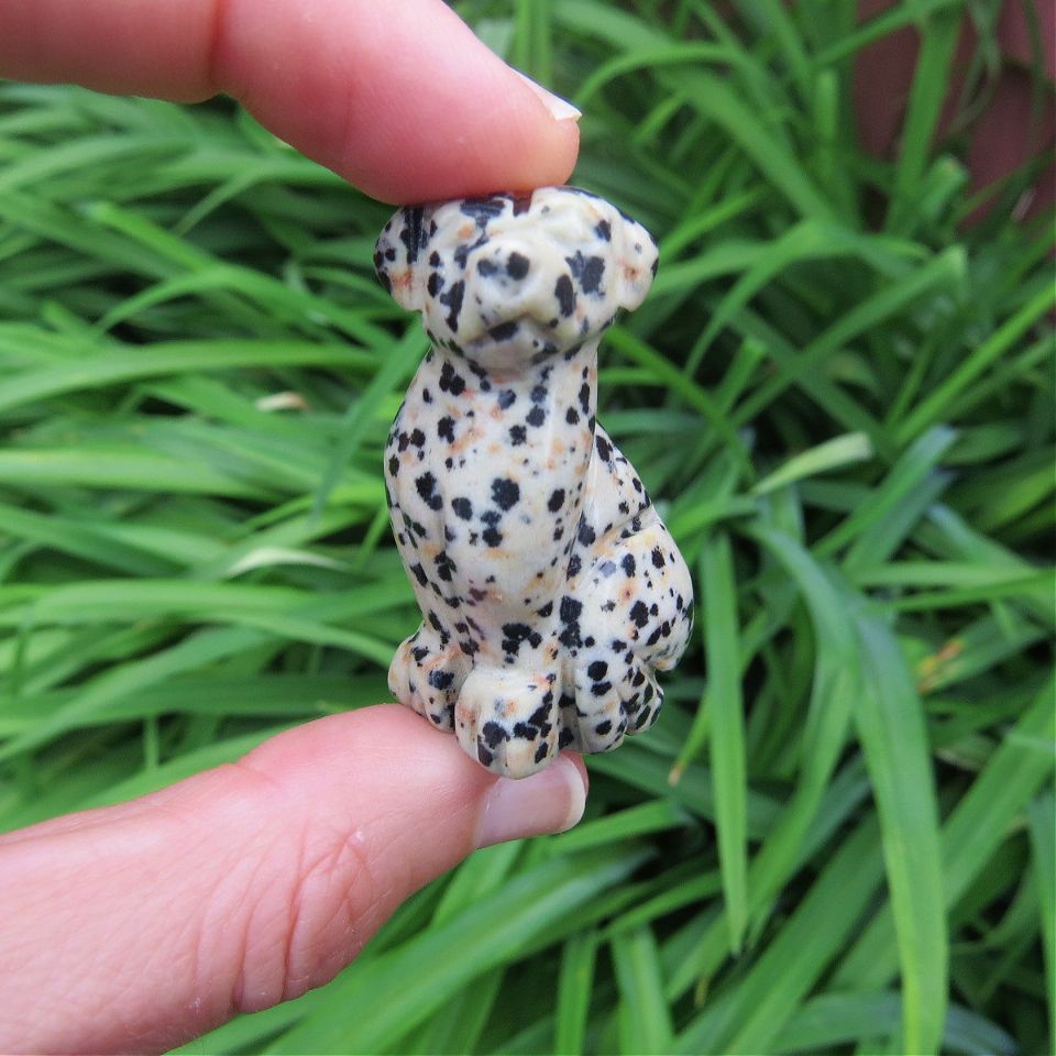 Dalmation Stone Crystal Dog Figurine 1.75" | Stone Animal Carving