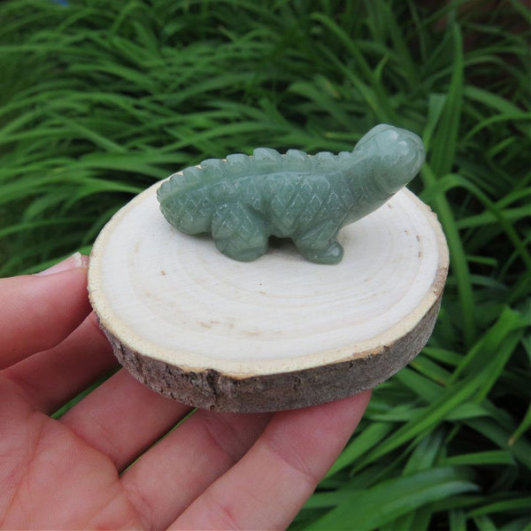 Green Aventurine Iguana Lizard Crystal Animal Carving 2"