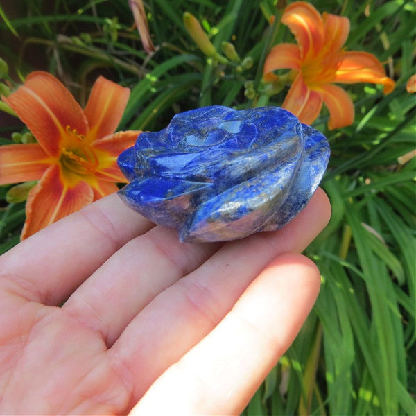 Lapis Lazuli Crystal Flower Stone Carving 2"