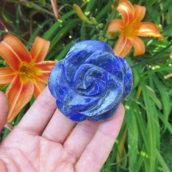 Lapis Lazuli Crystal Flower Stone Carving 2"