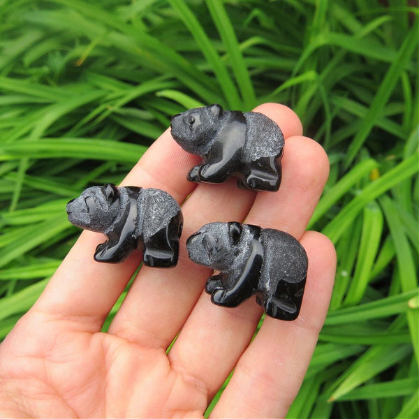 Obsidian Crystal Panda Bear Animal Carving