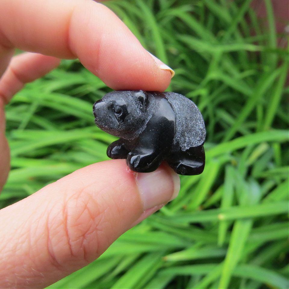 Obsidian Crystal Panda Bear Carving