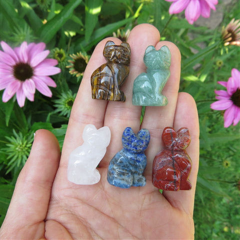 Mini Crystal Cat Stone Carving 1" | Small Cat Figurine