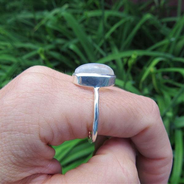 Rainbow Moonstone Ring in Sterling Silver Size 9