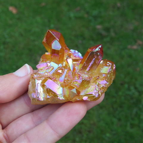 Orange Rainbow Aura Quartz Crystal