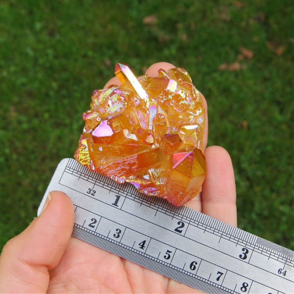 Orange Rainbow Aura Quartz Crystal Cluster 2"