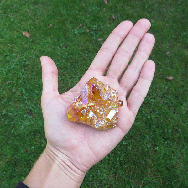 Orange Rainbow Aura Quartz Crystal Cluster 2"