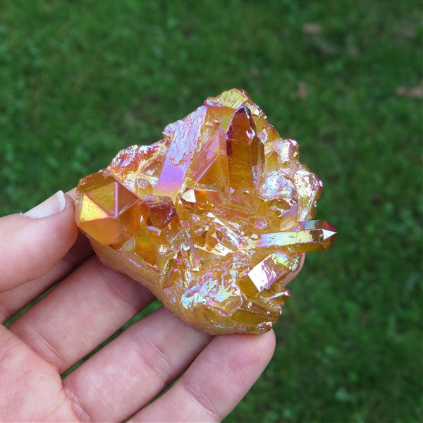 Orange Aura Quartz Crystal Cluster