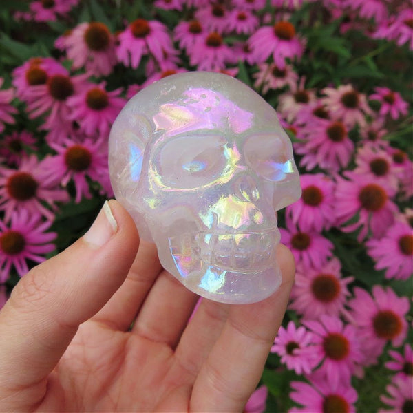 Pink Aura Quartz Crystal Skull