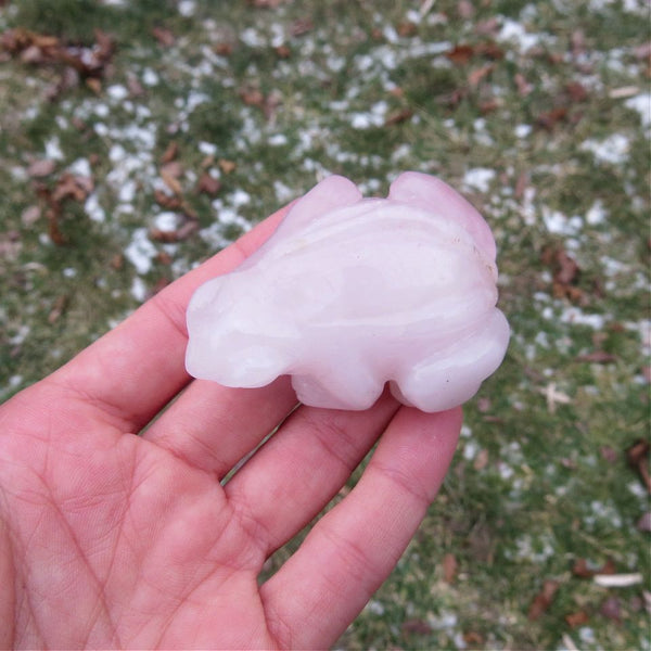 Pink Rose Quartz Frog Animal Stone Carving