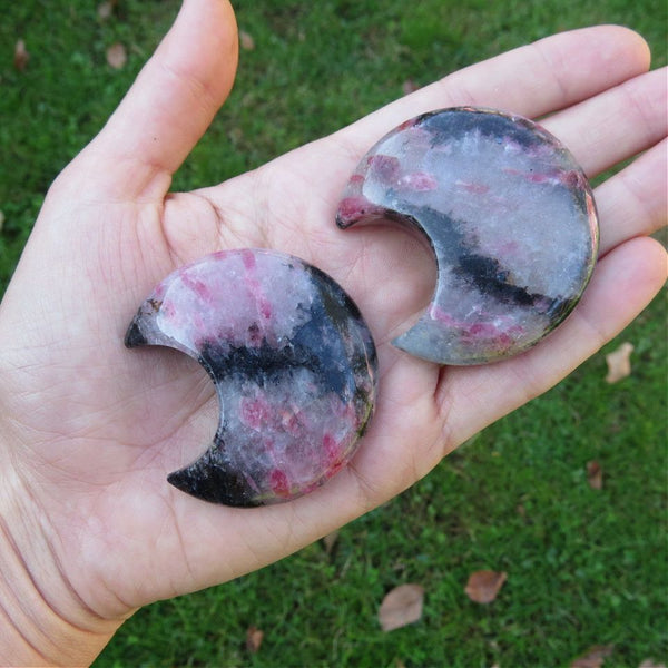 Rhodonite Crystal Crescent Moon Carvings