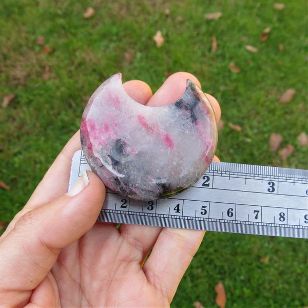 Rhodonite Crystal Moon Carving 2"