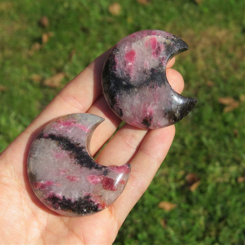 Rhodonite Crystal Moon Carving