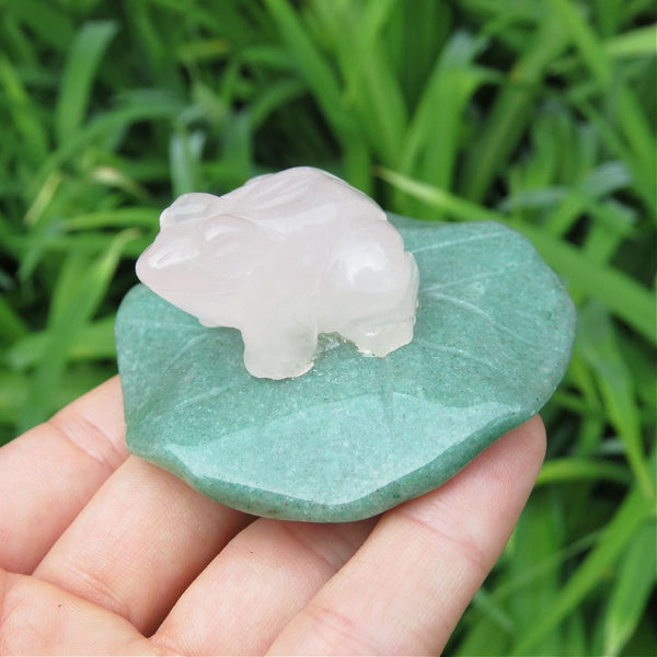 Carved Crystal Frog on Lily Pad Stone Animal