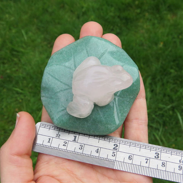 Crystal Frog and Lily Pad Stone Animal Carving