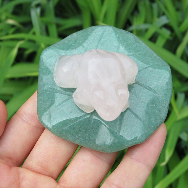 Crystal Frog and Lily Pad Stone Animal Figurine