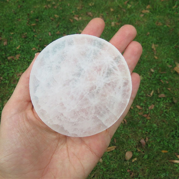 Selenite Charging Plate 3" Round Etched Flower of Life