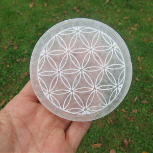 Selenite Charging Plate 3" Round Etched Flower of Life