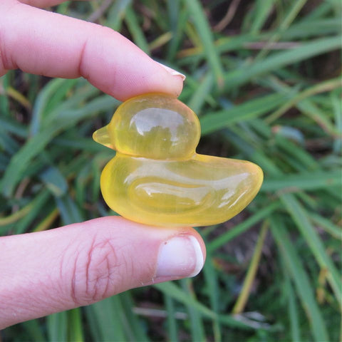 Yellow Crystal Duck Figurine in Fluorite