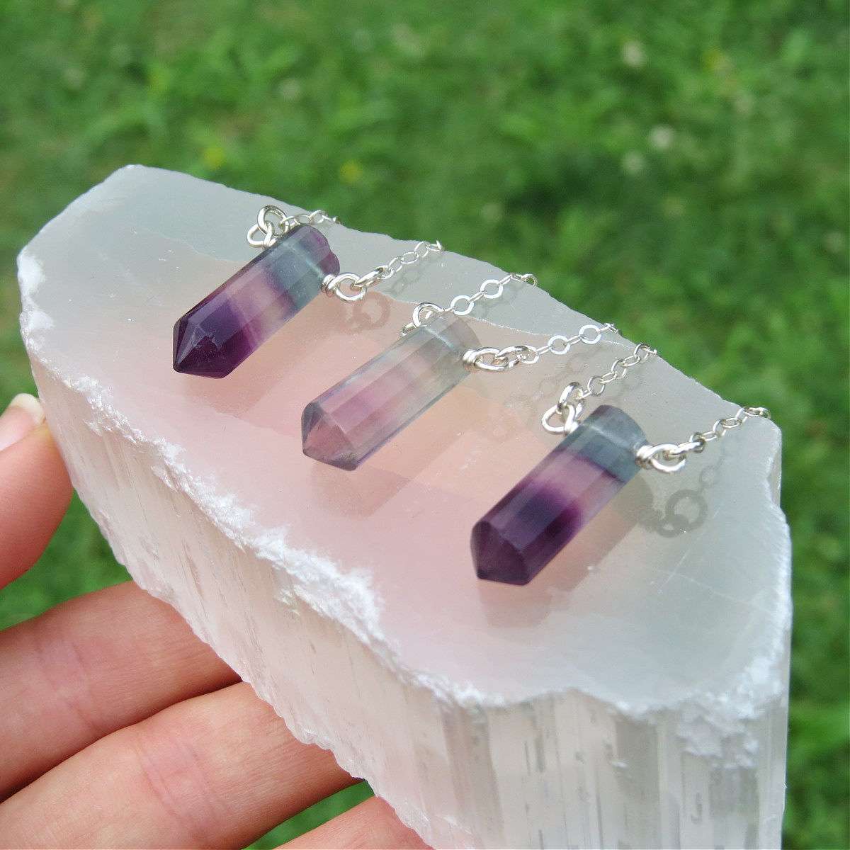 Fluorite Rainbow Necklace with Sterling Silver Half Filigree Heart Focal Clasp and Matching Earrings outlets